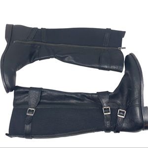 FRYE Anna Gore Black Leather Knee High Motto Riding Boots size 8.5